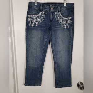 Allen B Women's 10 Capri Crop Jeans Embellished Rhinestone Pants